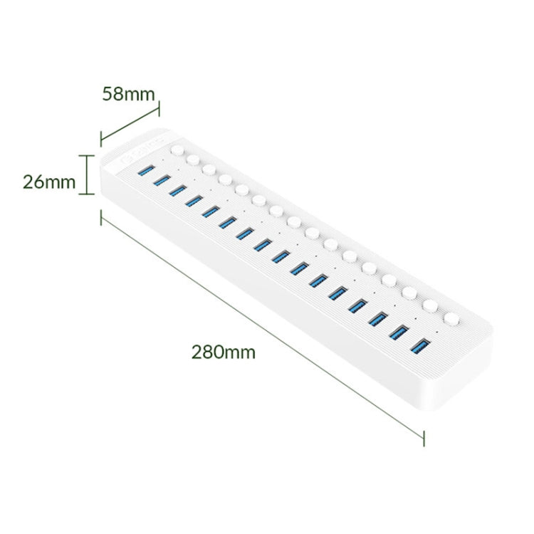 ORICO CT2U3-16AB Plastic Stripes 16 Ports USB 3.0 HUB with Individual Switches, Plug:US Plug(White) - USB 3.0 HUB by ORICO | Online Shopping UK | buy2fix