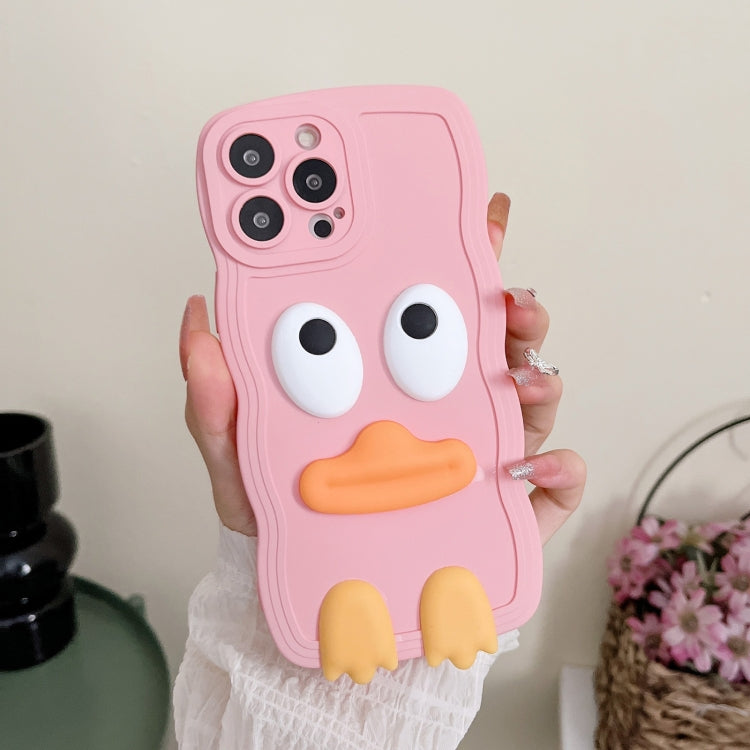 For iPhone 15 Pro Max Wave Edge Big Duck Silicone Phone Case with Wristband(Pink) - iPhone 15 Pro Max Cases by buy2fix | Online Shopping UK | buy2fix