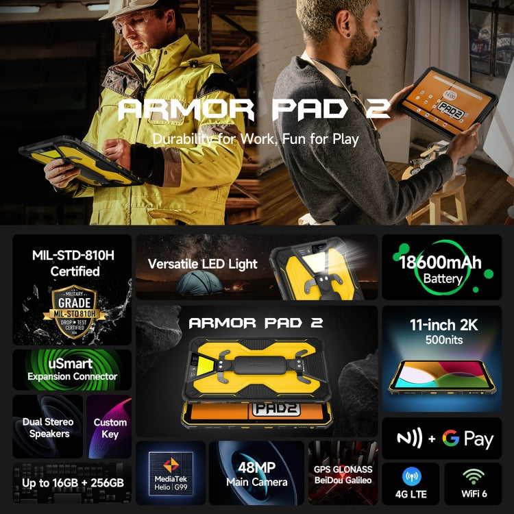 Ulefone Armor Pad 2 Rugged Tablet PC, 16GB+256GB 11 inch Android 13 MediaTek Helio G99 Octa Core 4G Network EU Plug(Black) - Other by Ulefone | Online Shopping UK | buy2fix