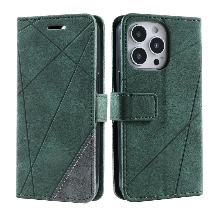 For iPhone 15 Pro Max Skin Feel Splicing Leather Phone Case(Green) - iPhone 15 Pro Max Cases by buy2fix | Online Shopping UK | buy2fix