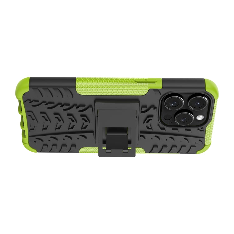 For  iPhone 15 Pro Max Tire Texture TPU + PC Phone Case with Holder(Green) - iPhone 15 Pro Max Cases by buy2fix | Online Shopping UK | buy2fix