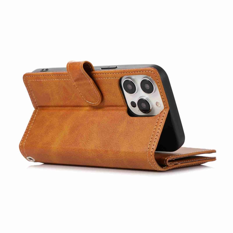 For iPhone 15 Pro Max Wristband Card Slot Leather Phone Case(Brown) - iPhone 15 Pro Max Cases by buy2fix | Online Shopping UK | buy2fix