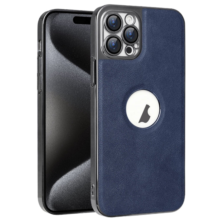 For iPhone 15 Pro Max Electroplated Leather Texture PU + PC Phone Case(Blue) - iPhone 15 Pro Max Cases by buy2fix | Online Shopping UK | buy2fix