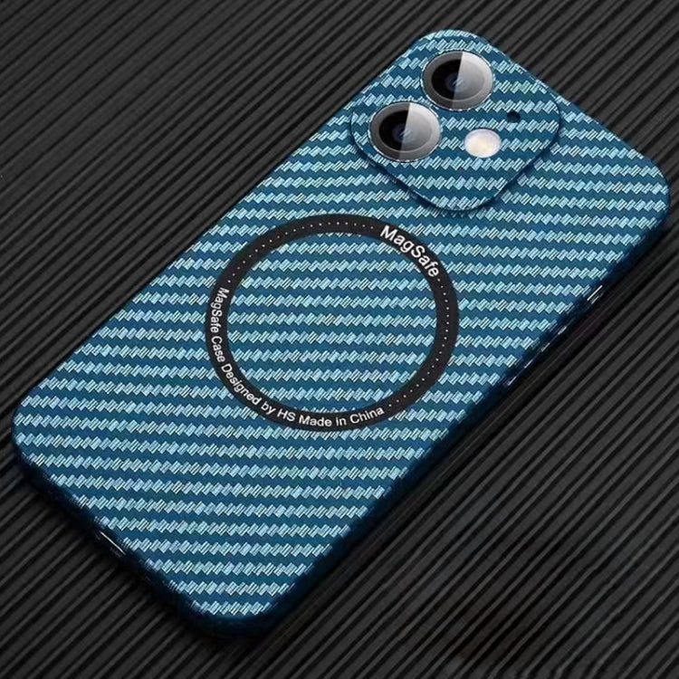 For iPhone 12 MagSafe Magnetic PC Carbon Fiber Phone Case with Lens Film(Blue) - iPhone 12 / 12 Pro Cases by buy2fix | Online Shopping UK | buy2fix