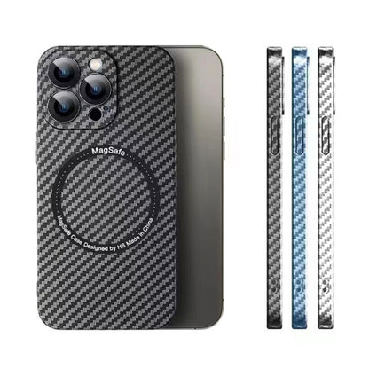 For iPhone 12 MagSafe Magnetic PC Carbon Fiber Phone Case with Lens Film(Blue) - iPhone 12 / 12 Pro Cases by buy2fix | Online Shopping UK | buy2fix