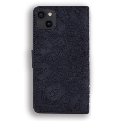 For iPhone 15 Pro Max Mandala Embossed Dual-Fold Calf Leather Phone Case(Black) - iPhone 15 Pro Max Cases by buy2fix | Online Shopping UK | buy2fix