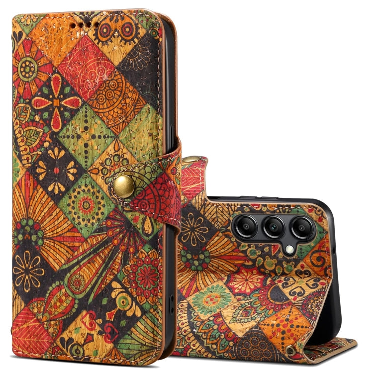 For Samsung Galaxy A14 5G Denior Flower Language Series Cork Fabric Oil Edge Leather Phone Case(Autumn) - Galaxy Phone Cases by Denior | Online Shopping UK | buy2fix