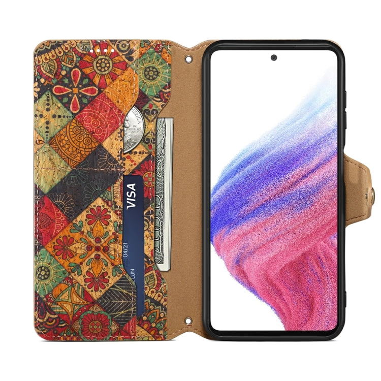 For Samsung Galaxy A14 5G Denior Flower Language Series Cork Fabric Oil Edge Leather Phone Case(Autumn) - Galaxy Phone Cases by Denior | Online Shopping UK | buy2fix