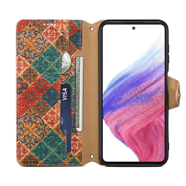 For Samsung Galaxy A14 5G Denior Flower Language Series Cork Fabric Oil Edge Leather Phone Case(Winter) - Galaxy Phone Cases by Denior | Online Shopping UK | buy2fix