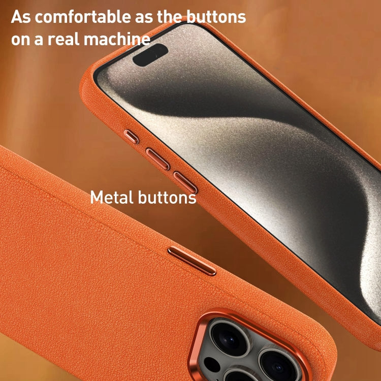 For iPhone 13 Pro Metal Lens Frame Leather Magsafe Full Coverage Shockproof Phone Case(Orange) - iPhone 13 Pro Cases by buy2fix | Online Shopping UK | buy2fix