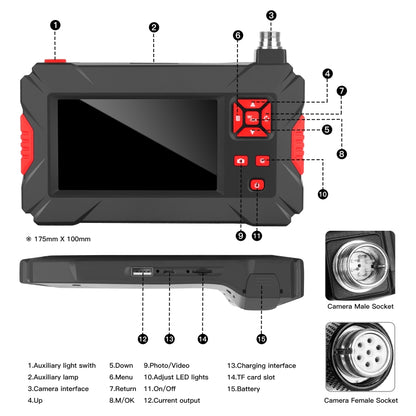 P30 8mm 1080P IP68 Waterproof 4.3 inch Screen Dual Camera Digital Endoscope, Length:10m Hard Cable(Black) - Consumer Electronics by buy2fix | Online Shopping UK | buy2fix