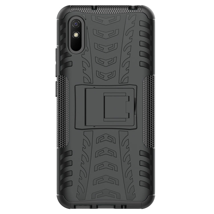 For Xiaomi Redmi 9A Tire Texture Shockproof TPU+PC Protective Case with Holder(Black) - Xiaomi Accessories by buy2fix | Online Shopping UK | buy2fix