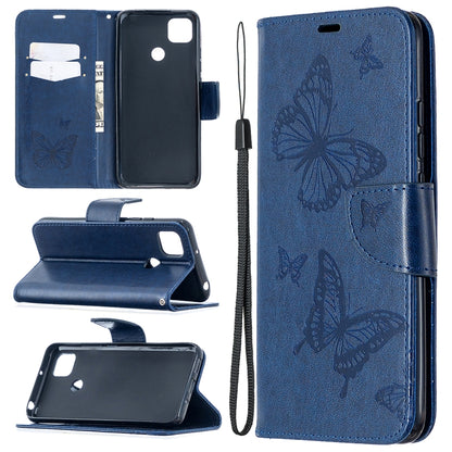 For Xiaomi Redmi 9C Two Butterflies Embossing Pattern Horizontal Flip Leather Case with Holder & Card Slot & Wallet & Lanyard(Dark Blue) - Xiaomi Cases by buy2fix | Online Shopping UK | buy2fix