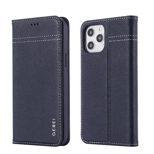For iPhone 12 Pro Max GEBEI Top-grain Leather Horizontal Flip Protective Case with Holder & Card Slots(Blue) - iPhone 12 Pro Max Cases by GEBEI | Online Shopping UK | buy2fix