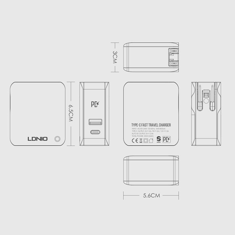 LDNIO A4403C 30W PD + Auto-id Foldable Fast Travel Charger with 1m 8 Pin Cable, AU Plug - Apple Accessories by LDNIO | Online Shopping UK | buy2fix