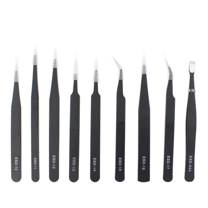 JIAFA JF-8118 9 in 1 Anti-static Precision Tweezers Set with Bag(Black) - Tweezers by JIAFA | Online Shopping UK | buy2fix