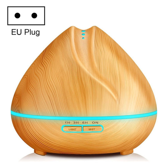 Peach Shape Wood Grain Remote Control Ultrasonic Humidifier Aromatherapy Machine Automatic Alcohol Sprayer with LED Lights, Capacity: 400mL, EU Plug (Light Wood Color) - Home & Garden by buy2fix | Online Shopping UK | buy2fix