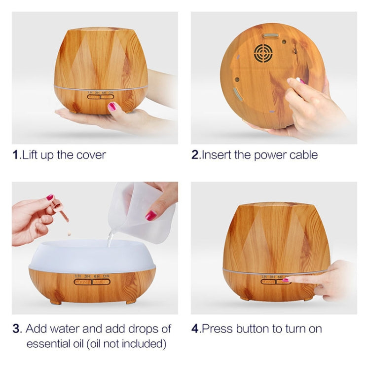 Diamond Wood Grain Remote Control Ultrasonic Humidifier Aromatherapy Machine Automatic Alcohol Sprayer with LED Lights, Capacity: 400mL, US Plug (Light Wood Color) - Home & Garden by buy2fix | Online Shopping UK | buy2fix