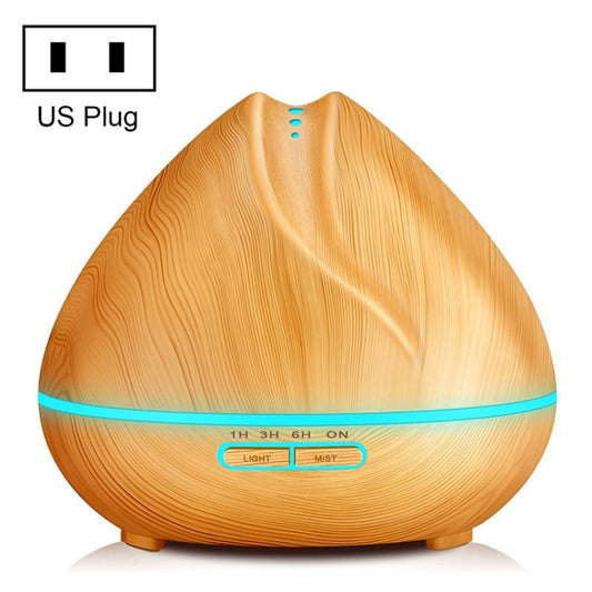 Peach Shape Wood Grain Remote Control Ultrasonic Humidifier Aromatherapy Machine Automatic Alcohol Sprayer with LED Lights, Capacity: 400mL, US Plug (Light Wood Color) - Home & Garden by buy2fix | Online Shopping UK | buy2fix