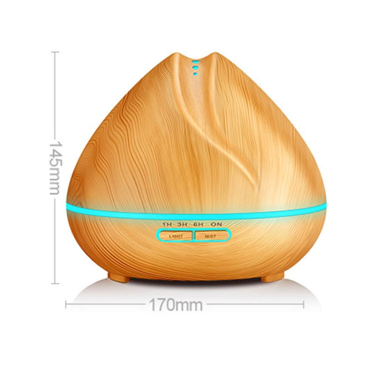 Peach Shape Wood Grain Remote Control Ultrasonic Humidifier Aromatherapy Machine Automatic Alcohol Sprayer with LED Lights, Capacity: 400mL, US Plug (Light Wood Color) - Home & Garden by buy2fix | Online Shopping UK | buy2fix