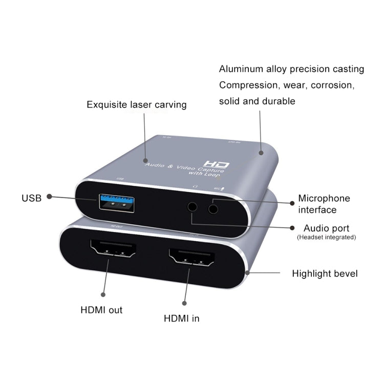 Z37 HDMI Female + Mic to HDMI Female + Audio + USB HD Video & Audio Capture Card with Loop - Consumer Electronics by buy2fix | Online Shopping UK | buy2fix