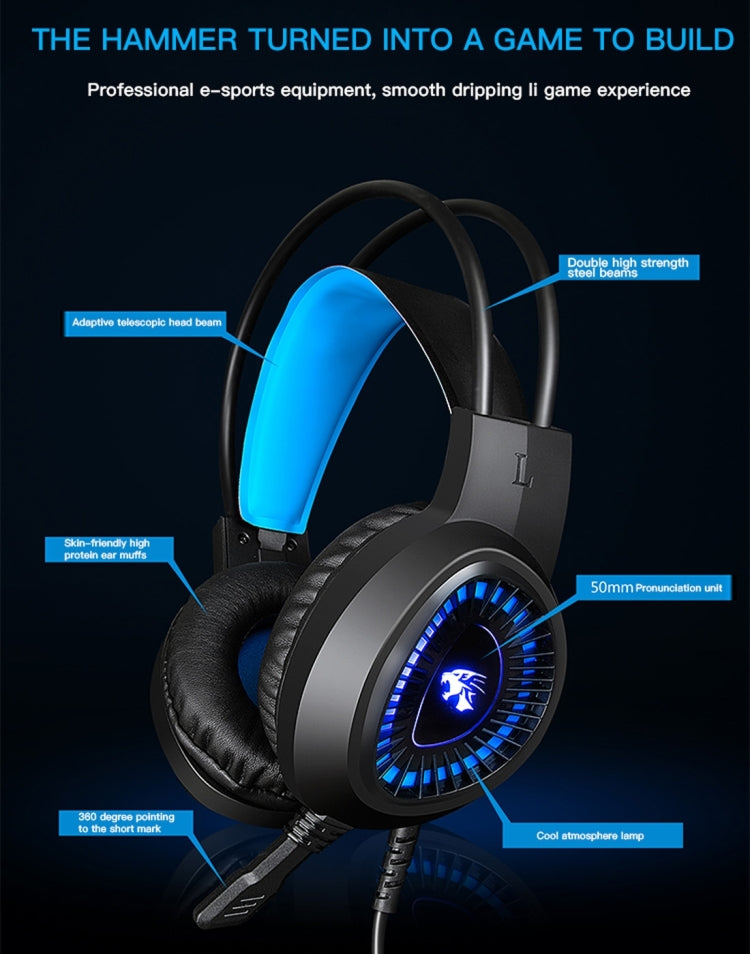 HAMTOD V1000 Dual-3.5mm Plug Interface Gaming Headphone Headset with Mic & LED Light, Cable Length: 2.1m(Blue) - Multimedia Headset by HAMTOD | Online Shopping UK | buy2fix