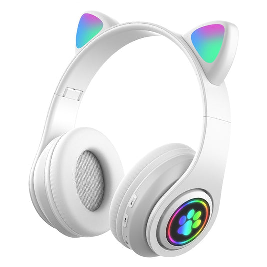 B39 Cat Ear Design LED Gradient Light Wireless Bluetooth Headset(White) - Multimedia Headset by buy2fix | Online Shopping UK | buy2fix