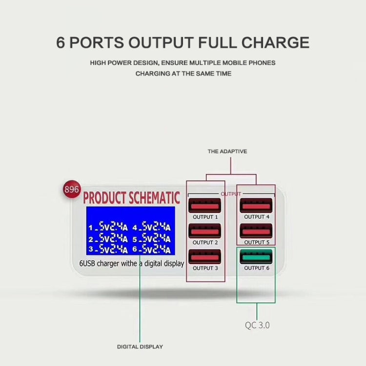 899 30W QC 3.0 6 USB Ports Fast Charger with LCD Digital Display, EU Plug - Multifunction Charger by buy2fix | Online Shopping UK | buy2fix