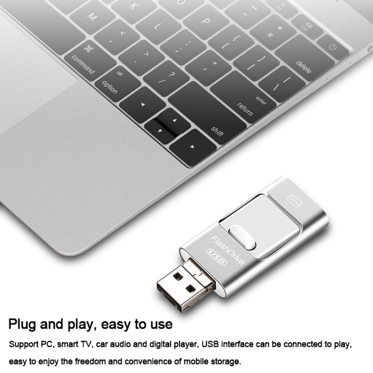 128GB USB 3.0 + 8 Pin + Mirco USB Android iPhone Computer Dual-use Metal Flash Drive (Silver) - U Disk & Card Reader by buy2fix | Online Shopping UK | buy2fix