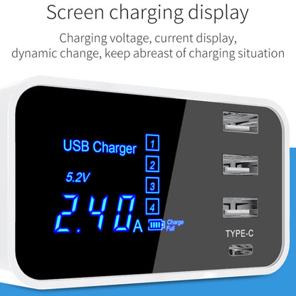 CDA30 20W 3 USB Ports + USB-C / Type-C Ports Multi-function Charger with LED Display, EU Plug - Multifunction Charger by buy2fix | Online Shopping UK | buy2fix