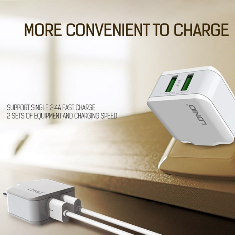 LDNIO A2201 2.4A Dual USB Charging Head Travel Direct Charge Mobile Phone Adapter Charger With Micro Data Cable (US Plug) - Apple Accessories by LDNIO | Online Shopping UK | buy2fix