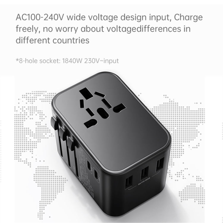 ROCK T62 35.5W Global Travel Multifunctional Plug PD Charger Power Adapter(Black) - Plug Adaptor by ROCK | Online Shopping UK | buy2fix