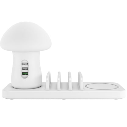 HQ-UD12 Universal 4 in 1 40W QC3.0 3 USB Ports + Wireless Charger Mobile Phone Charging Station with Mushroom Shape LED Light, Length: 1.2m, UK Plug(White) - Multifunction Charger by buy2fix | Online Shopping UK | buy2fix