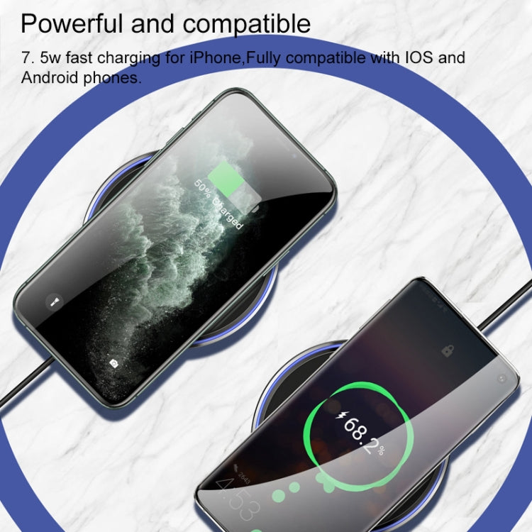 KUULAA KL-CD14 15W Round Shape Ultra-thin Wireless Charger (Black) - Wireless Charger by KUULAA | Online Shopping UK | buy2fix