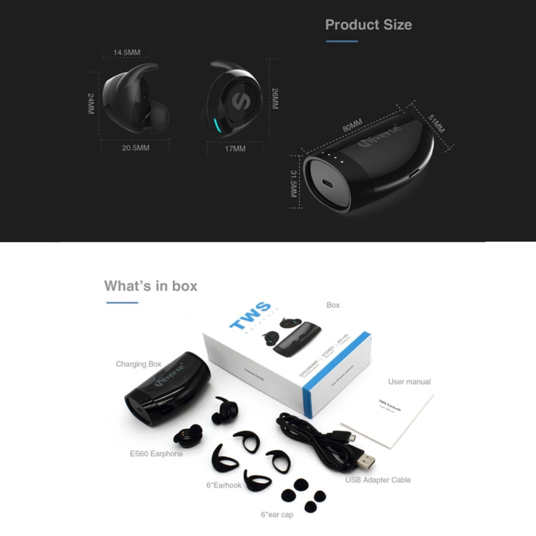 Universe Sweat-proof Earbuds Sports Wireless Bluetooth V4.2 Stereo Headset with Charging Case, For iPhone, Samsung, Huawei, Xiaomi, HTC and Other Smartphones(Black) - Apple Accessories by buy2fix | Online Shopping UK | buy2fix