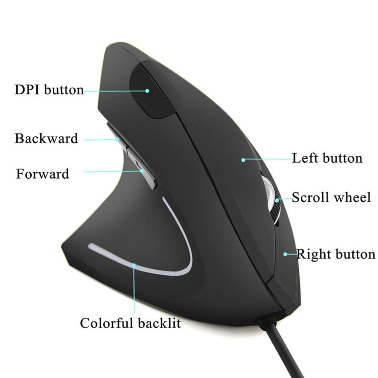 CM0093 Wired Version 2.4GHz Three-button Vertical Mouse for Left-hand, Resolution: 1000DPI / 1200DPI / 1600DPI, Cable Length：1.7m(Black) - Wired Mice by buy2fix | Online Shopping UK | buy2fix