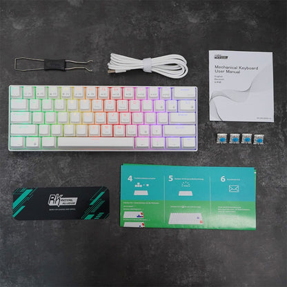 RK61 61 Keys Bluetooth / 2.4G Wireless / USB Wired Three Modes Brown Switch Tablet Mobile Gaming Mechanical Keyboard with RGB Backlight, Cable Length: 1.5m (White) - Wired Keyboard by buy2fix | Online Shopping UK | buy2fix