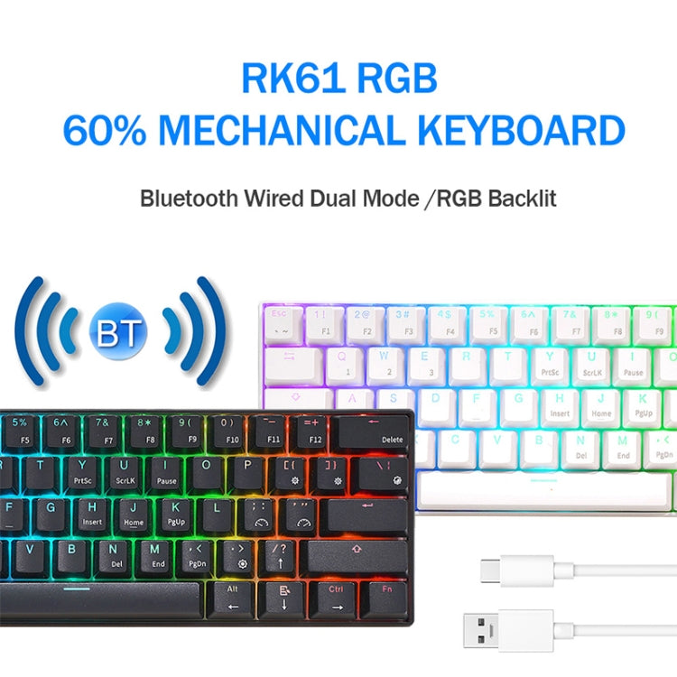 RK61 61 Keys Bluetooth / 2.4G Wireless / USB Wired Three Modes Blue Switch Tablet Mobile Gaming Mechanical Keyboard with RGB Backlight, Cable Length: 1.5m (White) - Wired Keyboard by buy2fix | Online Shopping UK | buy2fix