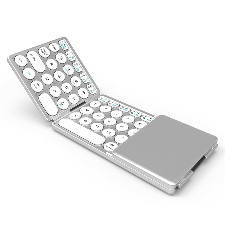 B052 Universal Round Keycap Mini Three-fold Bluetooth Wireless Keyboard with Touchpad (Silver) - Mini Keyboard by buy2fix | Online Shopping UK | buy2fix