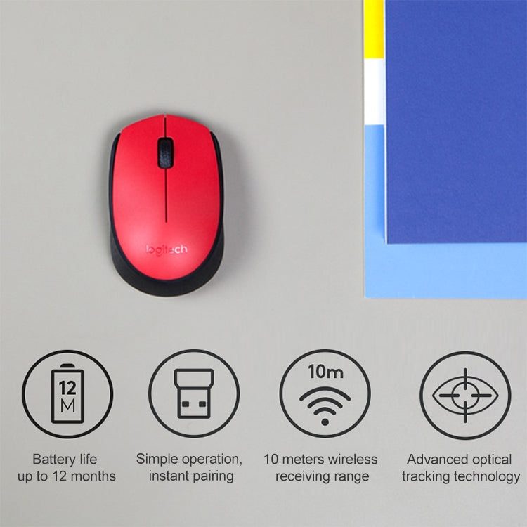 Logitech M170 1000DPI USB Wireless Mouse with 2.4G Receiver (Red) - Wireless Mice by Logitech | Online Shopping UK | buy2fix