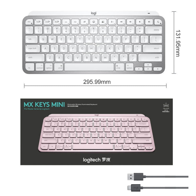 Logitech MX Keys Mini Wireless Bluetooth Ultra-thin Smart Backlit Keyboard (Pink) - Wireless Keyboard by Logitech | Online Shopping UK | buy2fix