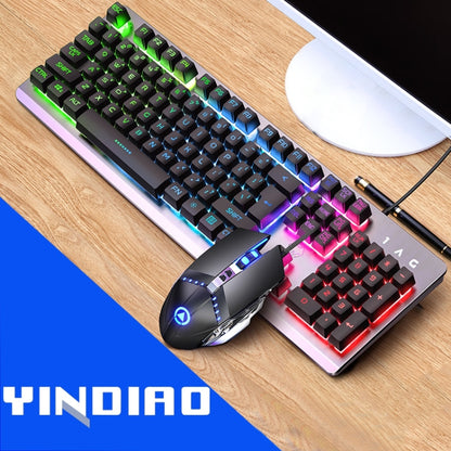 YINDIAO K002 USB Wired Mechanical Feel Sound Control RGB Backlight Keyboard + Optical Silent Mouse Set(Black) - Wired Keyboard by YINDIAO | Online Shopping UK | buy2fix