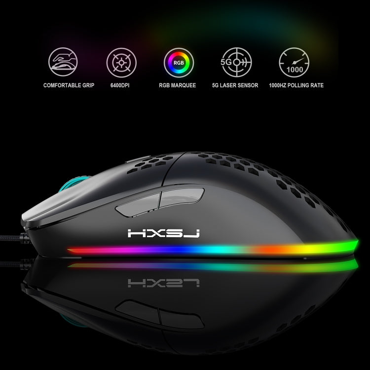 HXSJ J900 6 Keys RGB Lighting Programmable Gaming Wired Mouse (Black) - Wired Mice by HXSJ | Online Shopping UK | buy2fix