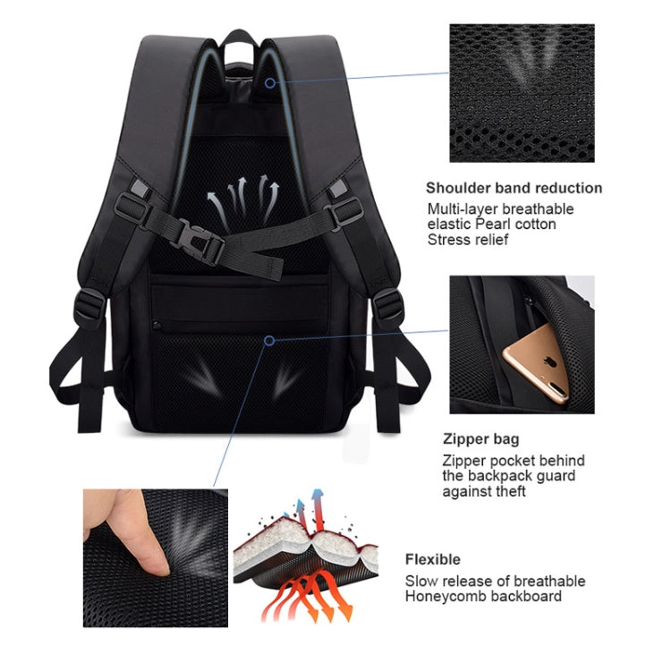 Polyester Waterproof Laptop Backpack for Below 15 inch Laptops, with USB Interface Trunk Trolley Strap(Black) - Backpack by buy2fix | Online Shopping UK | buy2fix