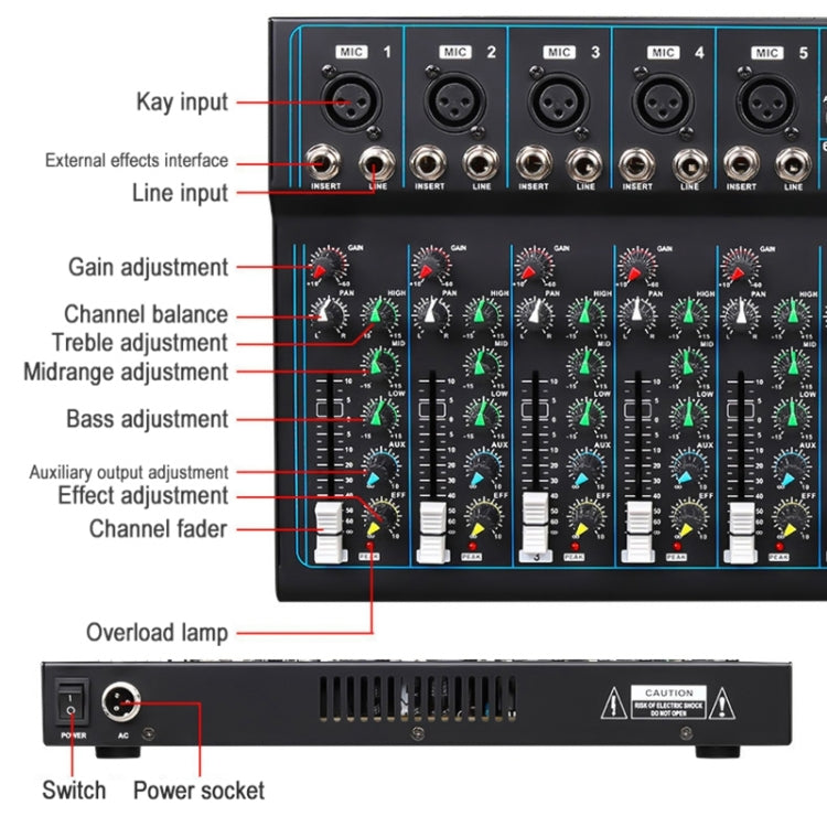 F7 Home 7-channel Bluetooth USB Reverb Mixer, US Plug(Black) - Consumer Electronics by buy2fix | Online Shopping UK | buy2fix