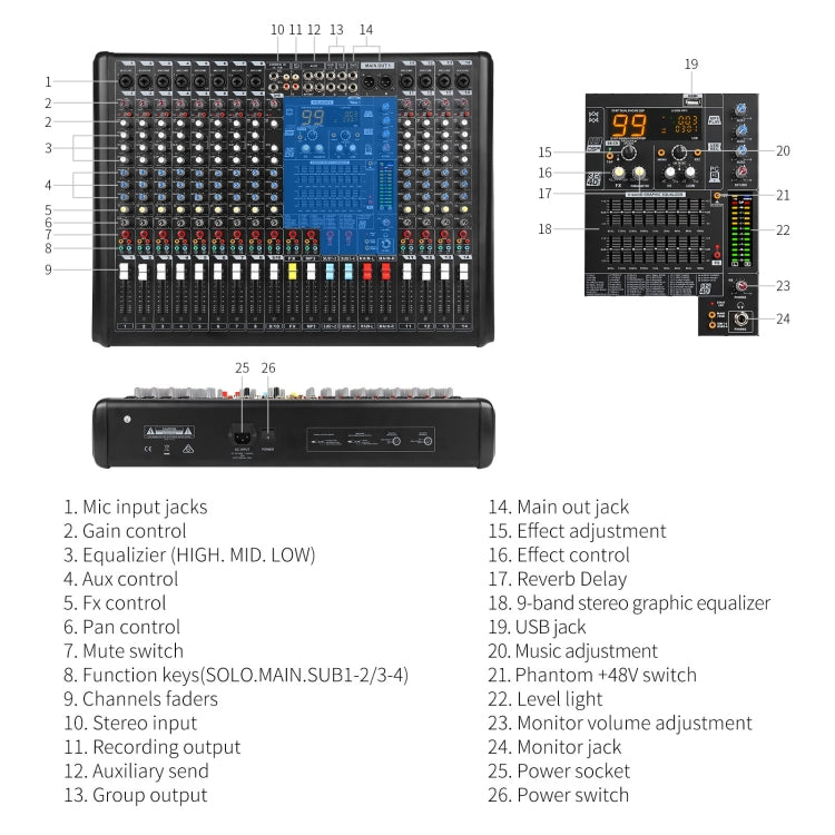 XTUGA B1404FX 14 Channels Bluetooth Audio Mixer Digital DJ Controller Sound Mixing Console (US Plug) - Live Sound Effects Processors by XTUGA | Online Shopping UK | buy2fix