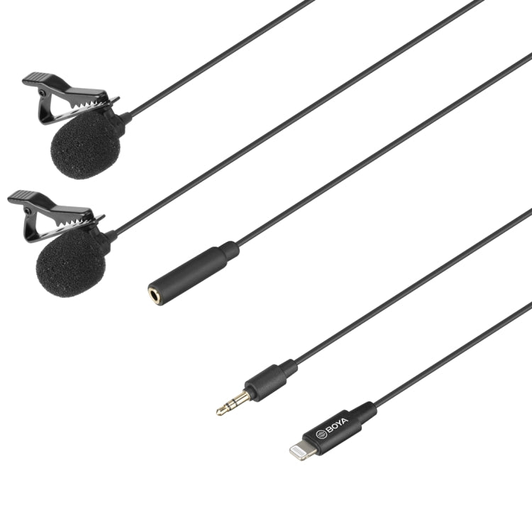 BOYA BY-M2D 8 Pin Interface Omnidirectional Lavalier Bimitral Head Digital Microphone, Length: 6m (Black) - Consumer Electronics by BOYA | Online Shopping UK | buy2fix