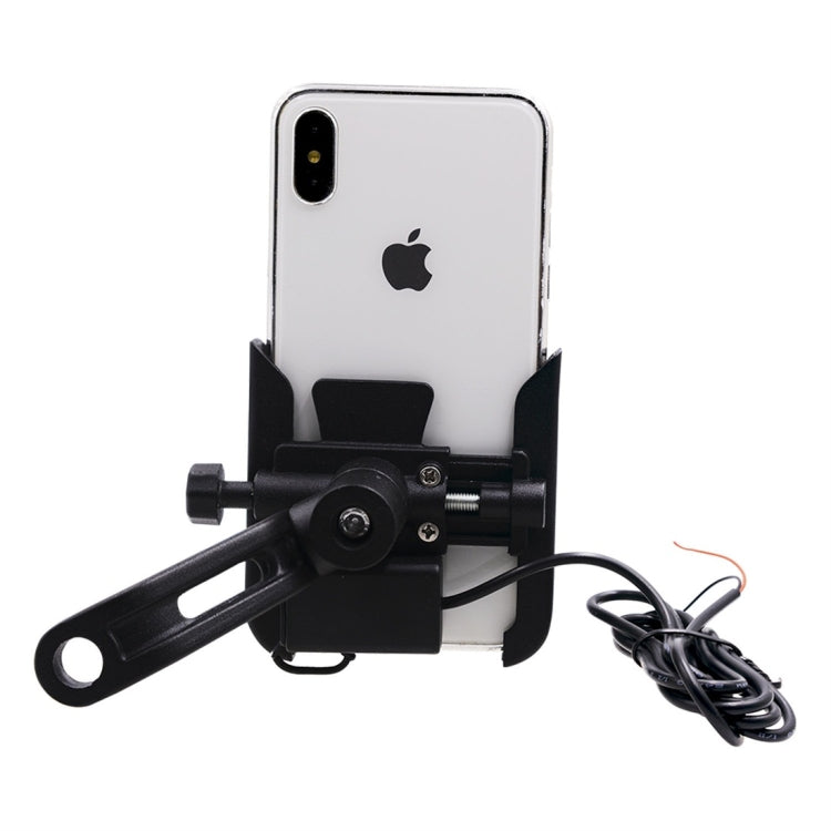 CS-856D1 Motorcycle Rotatable Chargeable Aluminum Alloy Mobile Phone Holder, Mirror Holder Version(Black) - Holder by buy2fix | Online Shopping UK | buy2fix