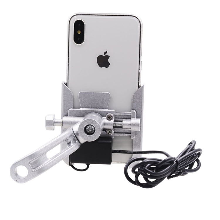 CS-856D1 Motorcycle Rotatable Chargeable Aluminum Alloy Mobile Phone Holder, Mirror Holder Version(Silver) - Holder by buy2fix | Online Shopping UK | buy2fix