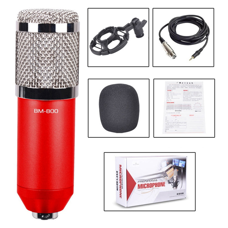 BM-800 3.5mm Studio Recording Wired Condenser Sound Microphone with Shock Mount, Compatible with PC / Mac for Live Broadcast Show, KTV, etc.(Red) - Consumer Electronics by buy2fix | Online Shopping UK | buy2fix